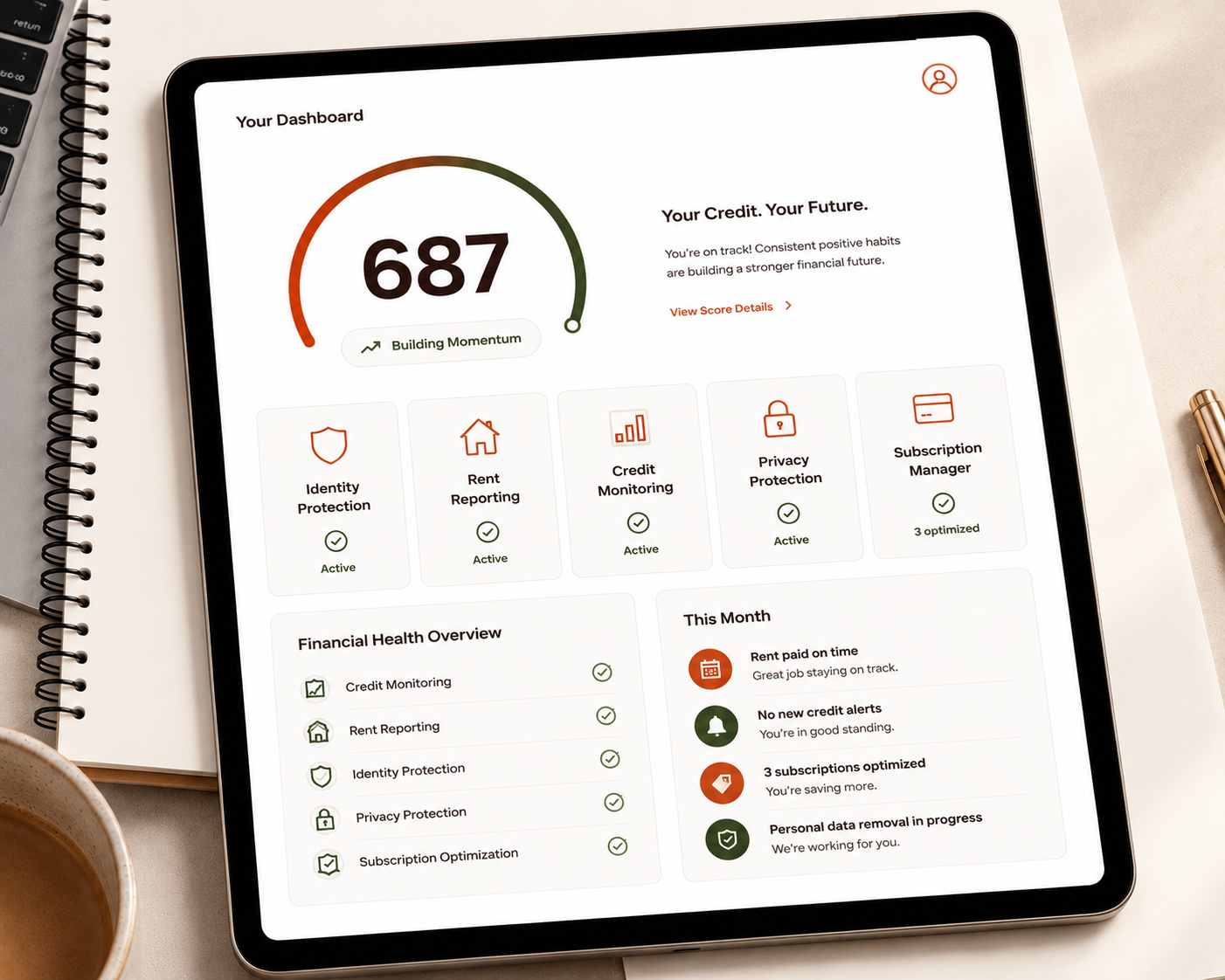 Power 2 Prosper credit dashboard on a tablet