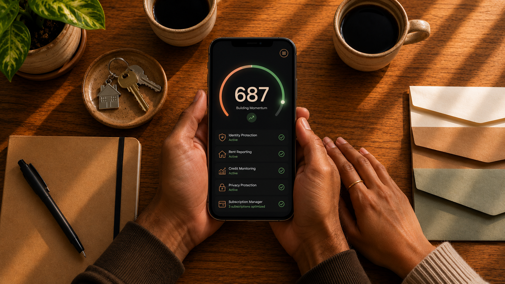 Power 2 Prosper mobile dashboard with credit, rent, identity, privacy, and subscription tools